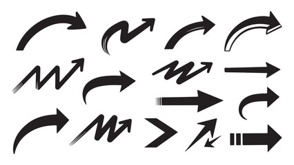 Set of grunge arrow illustrations, hand-drawn arrow collection, vector