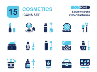 Modern Duotone Cosmetics Icon Set