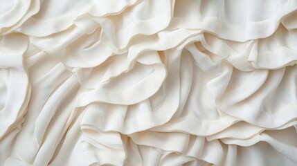 Fototapeta premium Close-up: Intricate ruffles and pleats on a feminine dress, isolated on a pure white background, delicate, flowing,