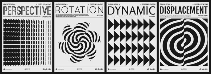 Multiple rectangular flat shapes with transition and displacement effects. Striped figure. Wavy striped background with ripple effect. Cover design template. Vector for brochure, poster or flyer.