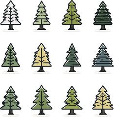 Obraz premium Christmas tree set with festive winter decorations and evergreen designs