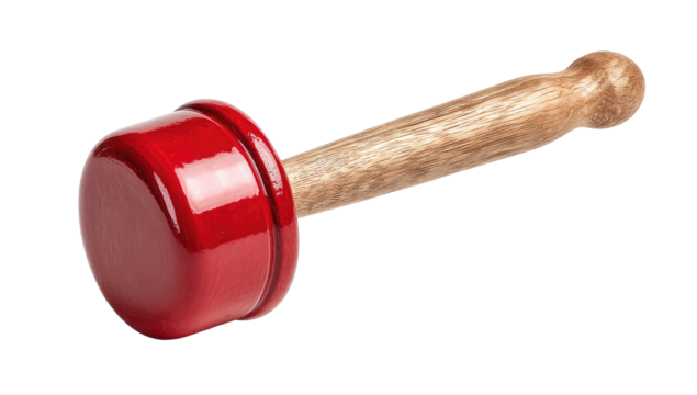 Red metal mallet with wooden handle
