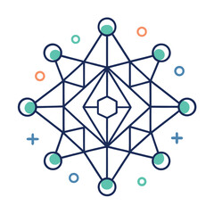 Minimalist Line Art Icon of Neural Network – Futuristic Technology Outline in Flat Design