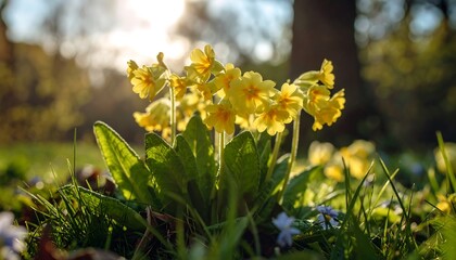 Obraz premium Bright yellow flowers in a sunlit garden
