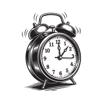 alarm clock ringing engraving vector illustration