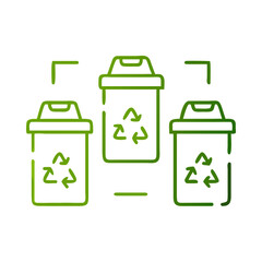 Colored recycle bins with recycling symbols in green for waste management and eco-friendly practices