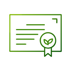 Eco certificate icon with leaf seal in green for environmental certification and sustainability recognition