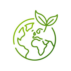 Earth with leaf icon in green for environmental sustainability and eco-friendly initiatives