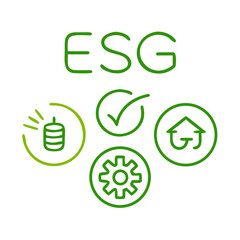 ESG icon representing environmental, social, and governance principles with symbols in green for sustainable business practices