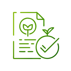 Environmental compliance symbol featuring document and check mark with leaf in green for sustainable practices and regulations