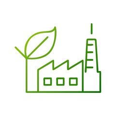 Factory with leaf icon in green for sustainable manufacturing and eco-friendly practices