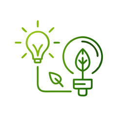 Energy saving icon featuring light bulb and leaf in green for sustainable energy solutions and eco-friendly practices