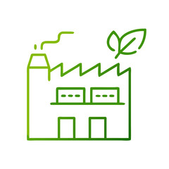 Energy-efficient factory icon with chimney and leaf in green for sustainable manufacturing and eco-friendly practices