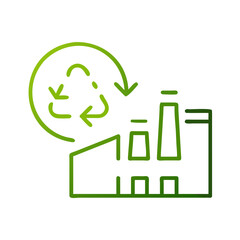 Factory with recycle loop icon in green for sustainable manufacturing and resource recycling