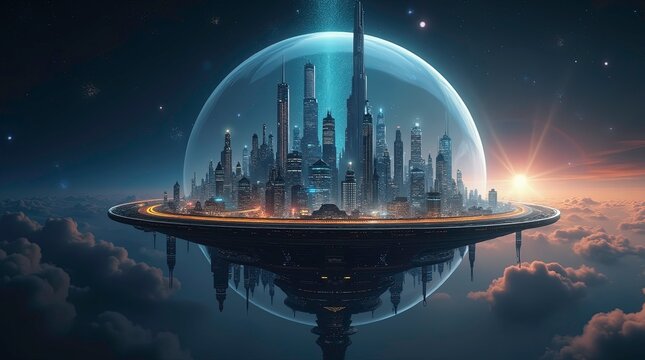 A large planet with numerous ships scattered across its surface. AI Generative