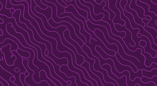 Abstract interconnected organic lines forming complex wavy patterns on dark violet background with subtle textures creating a visually engaging and sophisticated design