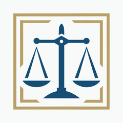 Blue and gold scales of justice symbol within a square frame legal balance 4