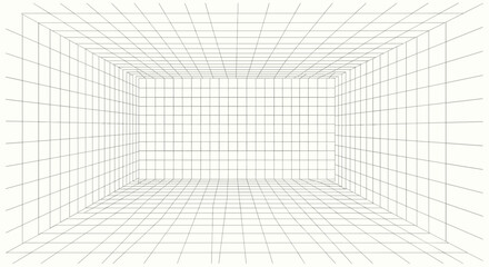 Abstract wireframe tunnel perspective with geometric lines and dots creating a digital space exploration illusion