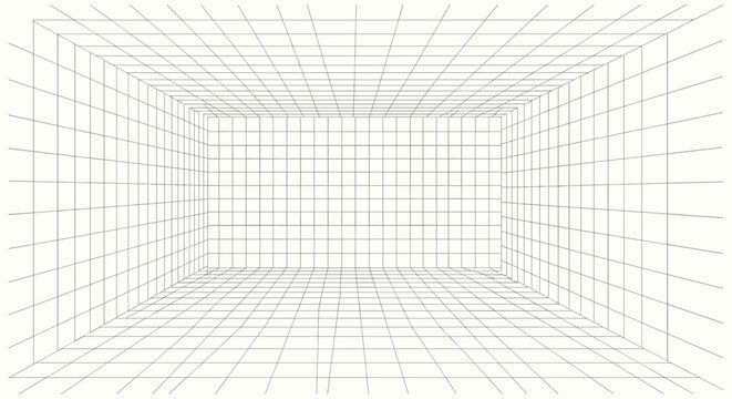 Abstract wireframe tunnel perspective with geometric lines and dots creating a digital space exploration illusion