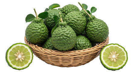 Isolated Kaffir Limes in Basket