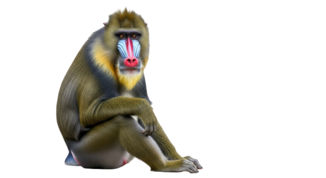 Isolated Mandrill Monkey Sitting