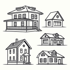 Collection of diverse building outline icons