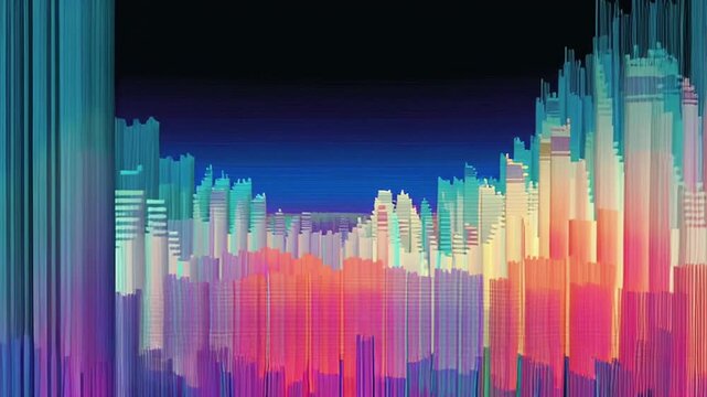 abstract background with colorful lines stack of colorful Glitch art transforming into colorful abstract shapes