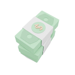 Low Poly Stack of Green Dollar Bills, 3D Render