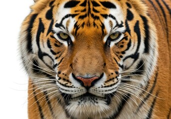 Majestic Tiger Facing Forward with Intense Gaze in White Background