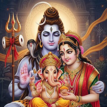 Shiv Parvati with Ganesha &ndash; 4K HD Wallpaper | Hindu God Family Desktop Background