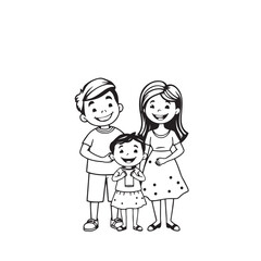 Obraz premium Happy cartoon family vector design concept black and white illustration.