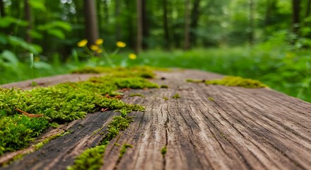 Mossy log in a lush green forest