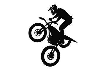 Fototapeta premium Motorcycle Stunt Silhouette on White Background Extreme Sport Adventure and Thrill Motocross Rider Doing a Wheelie