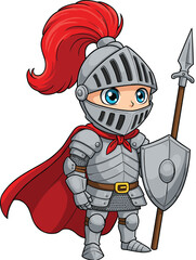 Cartoon Medieval Knight Character in Armor with Spear and Shield – Cute Warrior Illustration for Kids’ Books, Games, or Education