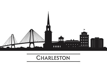 Charleston skyline silhouette iconic bridge steeple buildings vector