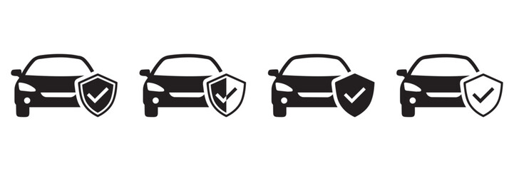 Car Protection and Insurance Vector Icons Set – Vehicle Safety, Security, and Auto Coverage Symbols