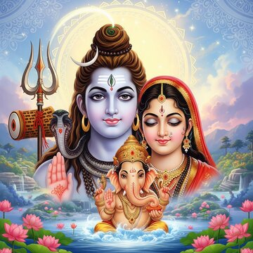 Shiv Parvati with Ganesha &ndash; 4K HD Wallpaper | Hindu God Family Desktop Background