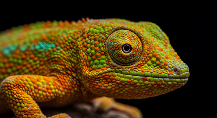 Obraz premium Vibrant close up portrait of a colorful panther chameleon with detailed skin texture