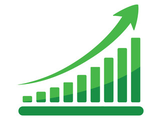 Green Growing Trend Chart Icon for Business Success. Witness exponential growth with this vibrant green chart showing upward success and positive trend. 