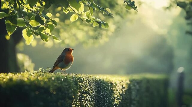 robin in yorkshire dales garden hedge video