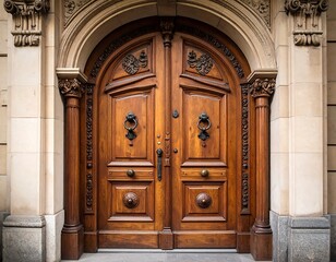 Ornate wooden double doors in a grand archway