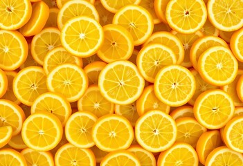 Obraz premium Seamless pattern of juicy, vibrant yellow lemon slices piled high, fruit, abundance