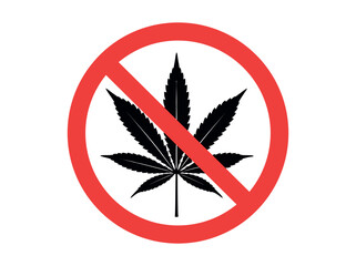 Say no to drugs with this iconic prohibition symbol featuring a striking marijuana leaf graphic. The symbol does not allow smoking marijuana on a white background.