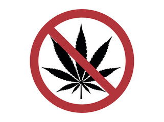 Say no to drugs with this iconic prohibition symbol featuring a striking marijuana leaf graphic. The symbol does not allow smoking marijuana on a white background.