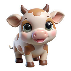 Fototapeta premium Adorable cartoon baby cow with brown spots isolated on transparent background