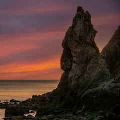 Magical sunset on Silencio Beach in Castañeras (Asturias, Spain)