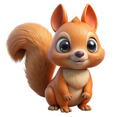 Fototapeta premium Adorable cartoon squirrel with big eyes and fluffy tail isolated on transparent background