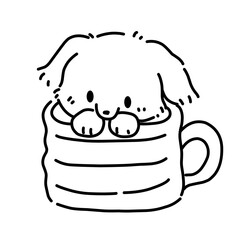 Puppy in Mug line art outline vector 