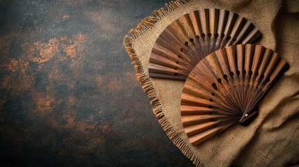Elegant Wooden Fans on Textured Fabric Background for Home Decor