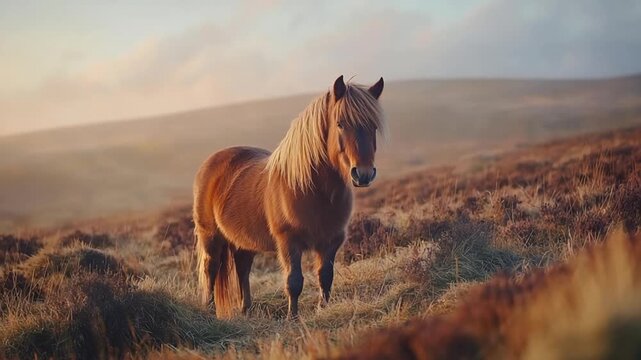 wild pony on exmoor moorlands english landscape video